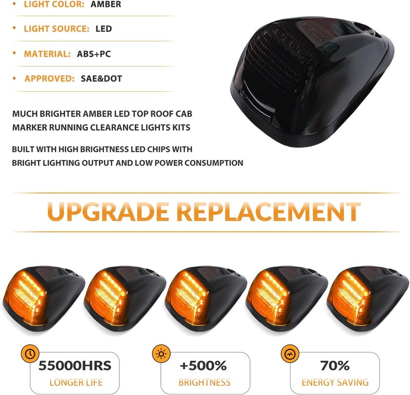 DERMOKA أضواء علامة السقف العلوية LED باللون البرتقالي لسيارات البيك أب F250 F350 F450 F550 سوبر ديوتي من 1999-2016، 5 قطع (أسود مدخن) - Image 2